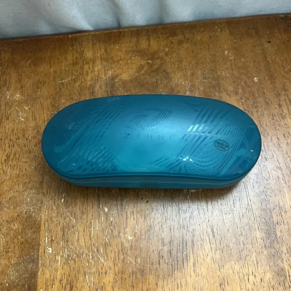 New! Zenni Eyeglasses Sunglasses Plastic Transparent Turquoise Hard Case Padded